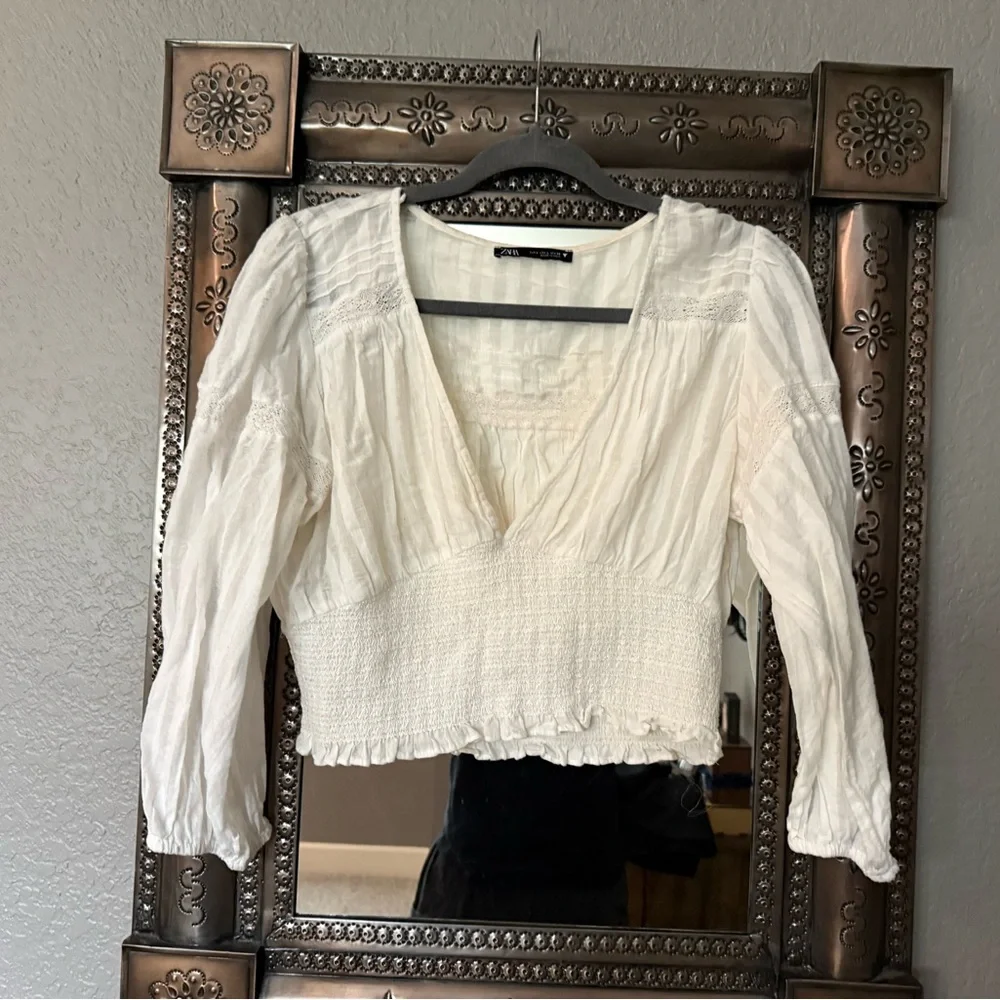 Zara Cream Crop Top Long Sleeve